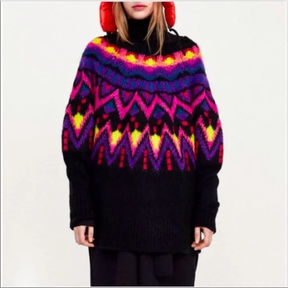 EUC Zara Multicolor Geometric Sweater - Picture 6 of 13